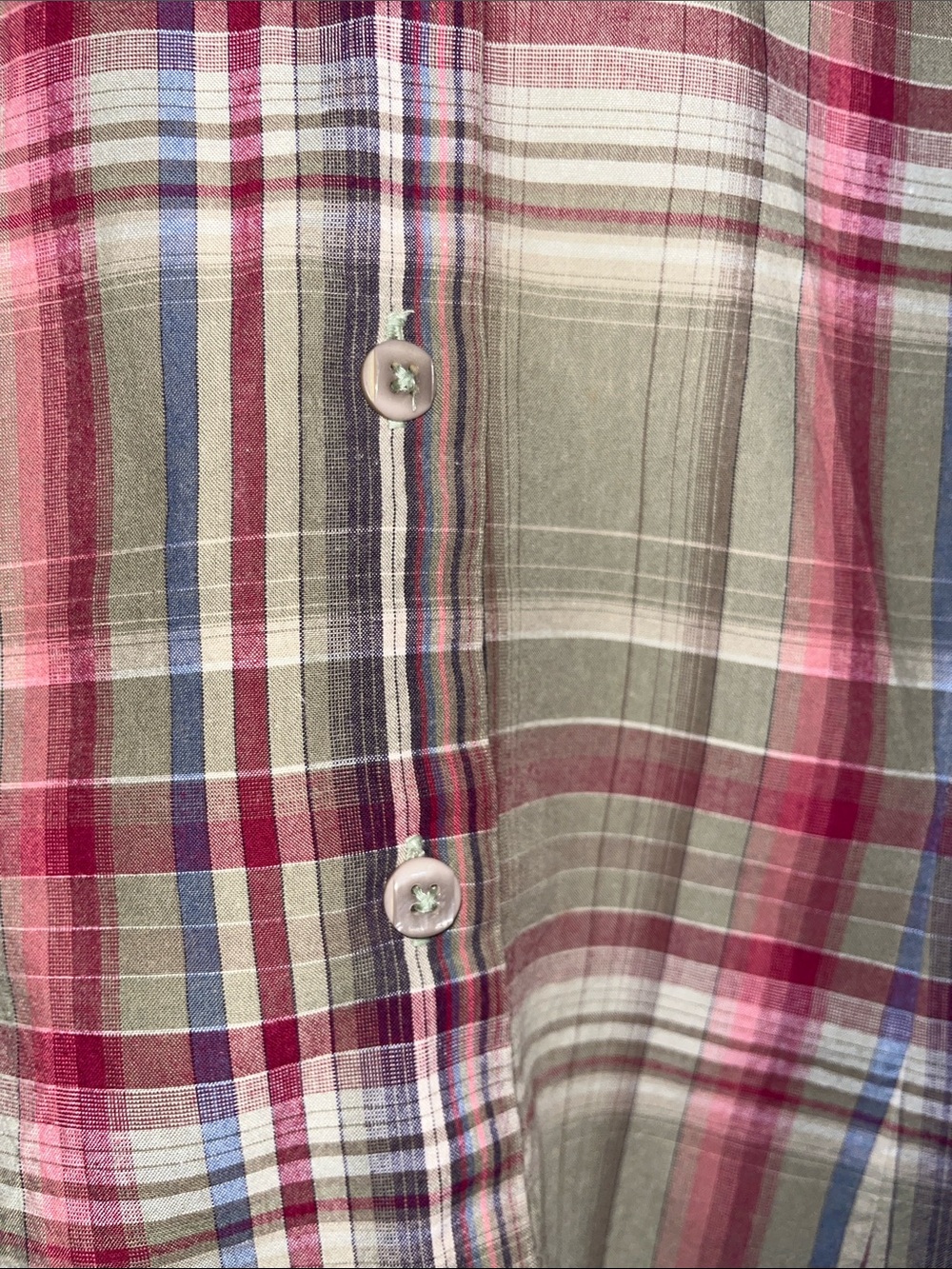 Christopher & Banks Plaid Cotton Blouse L Floral Trim 3/4 Sleeve Boxy - Picture 6 of 9